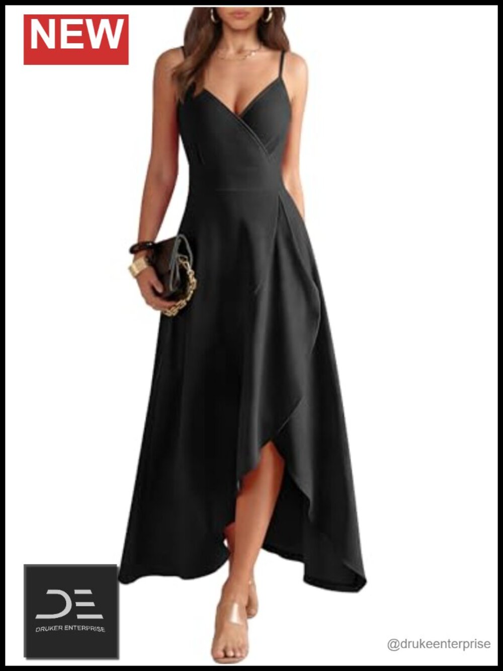 Sleeveless V-Neck Maxi Dress with Ruffle Split for Cocktail Wedding Guest